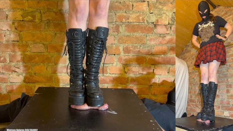 Mistress Dolores Trampling and CBT – Balls Pulped under Huge Goth Boots – Psycho Gothic Bitch Dolores Aggressive CBT Trampling bootjob in Filthy Chunky Platform Boots **SEXY LEGS version**