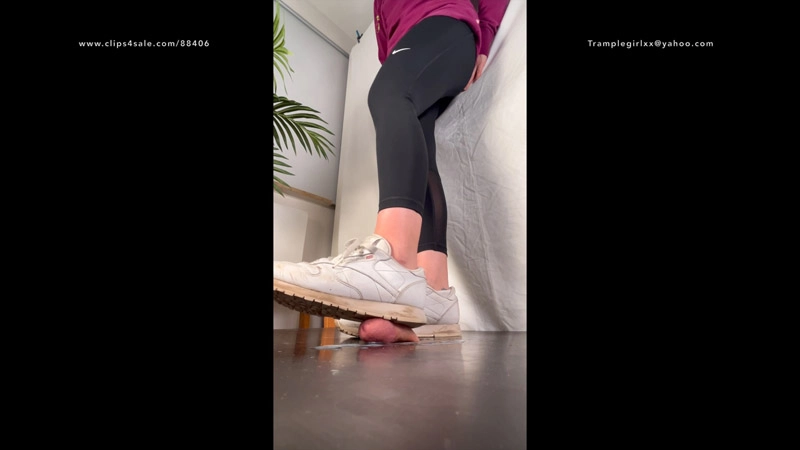 Tramplegirls Shoejobs and Cockcrush – Shoejob and CBT in well worn and dirty Reebok Classic Sneakers – Severe Cock trampling, full body weight, Sneaker fetish and Giantess Views – Tramplegirl Leila crushes the cum out of her slaves cock